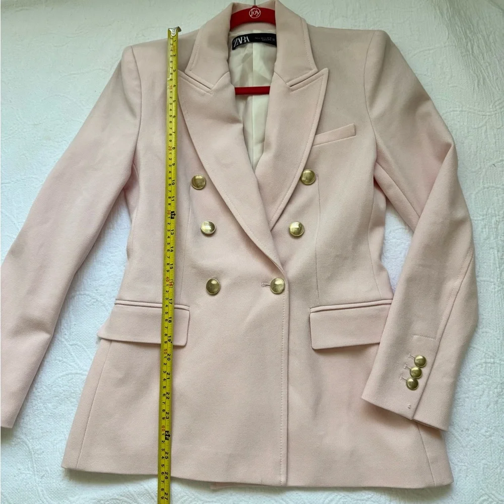 Zara Light Pink Double-Breasted Blazer Small Golden Buttons Tailored Chic - Picture 7 of 17